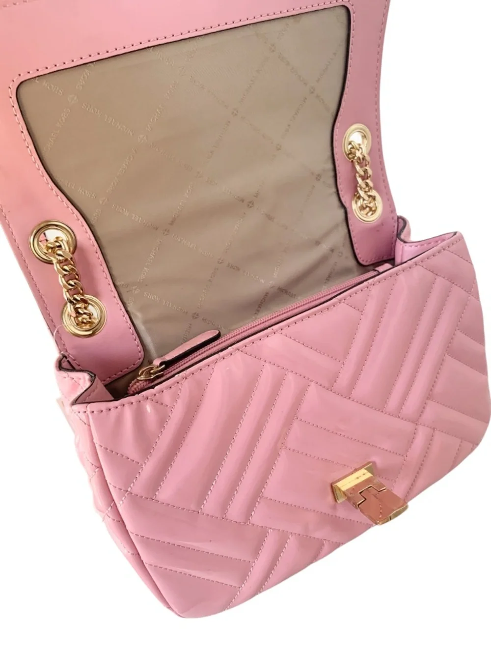 Michael Kors Peyton Pink Quilted Patent Leather Crossbody